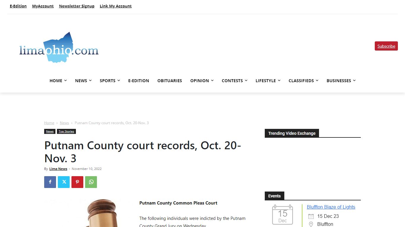 Putnam County court records, Oct. 20-Nov. 3 - LimaOhio.com
