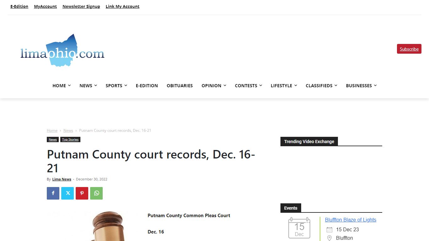 Putnam County court records, Dec. 16-21 - LimaOhio.com